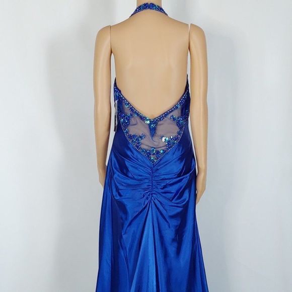 (7) NWT Faviana Royal Blue Halter Top Formal Gown - Picture 3 of 5